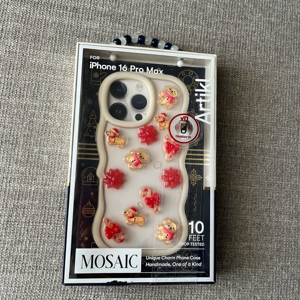 NWT Mosaic White and Red Charm Phone Case for iPhone 16 Pro Max